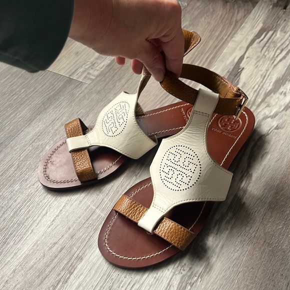 Tory Burch Shoes - Tory Burch white and brown ankle strap sandals- size 6